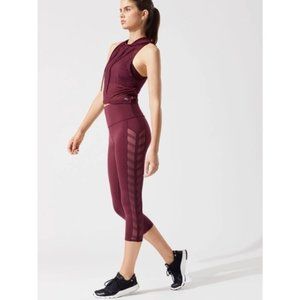 Alo Yoga High Rise Chevron Leggings Sz XS Maroon Mesh Cut Outs High Waisted